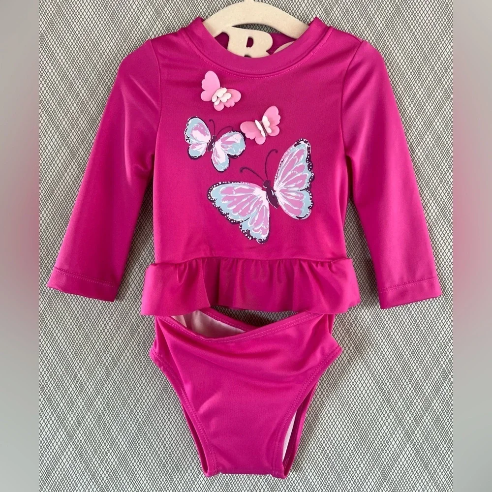 Gymboree - Pink Butterfly Long Sleeve Swim 2pc Set (Size 6-12m) NWT